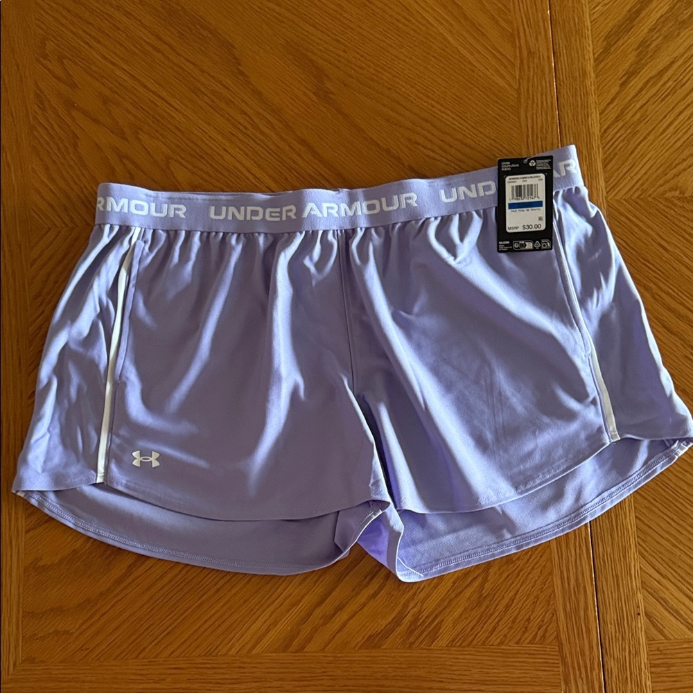 Under Armour Lavender Women's Athletic Shorts with White Logo